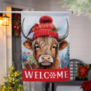 Bundled Up Highland Cow Suede House Flag