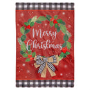 Merry Christmas Wreath Applique Garden Flag