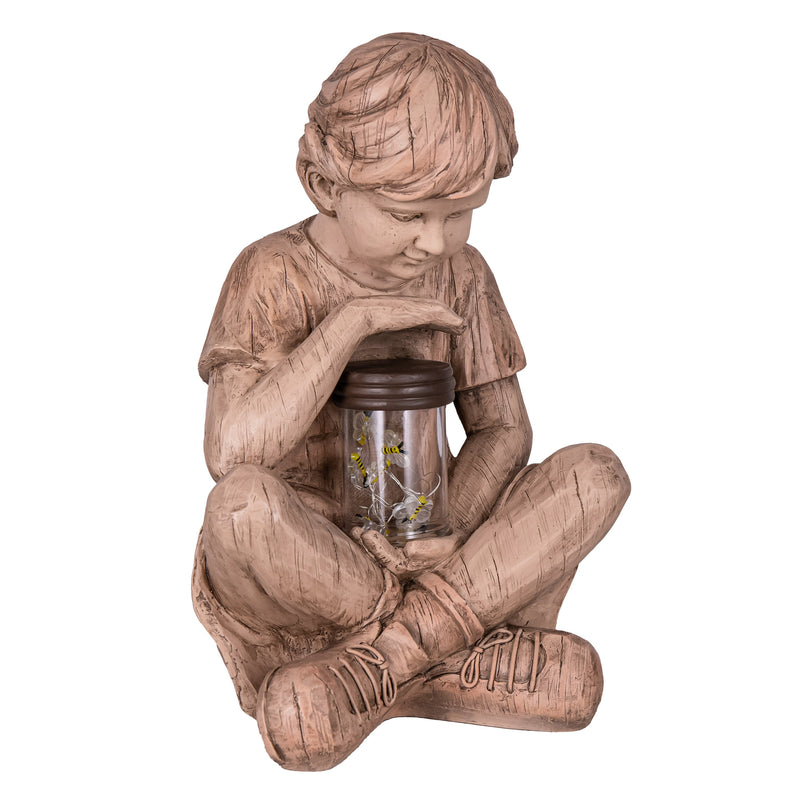 Evergreen Statuary,Boy w/Firefly Solar Statue,9.06x14.96x9.84 Inches