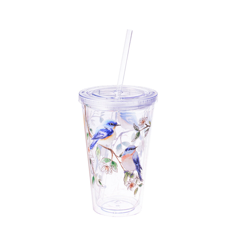 17oz Insulated Cup w/ Straw, Birds in Blooms,2ac9863