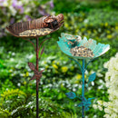 Metal Bronze & Verdigris Staked Bird Feeder