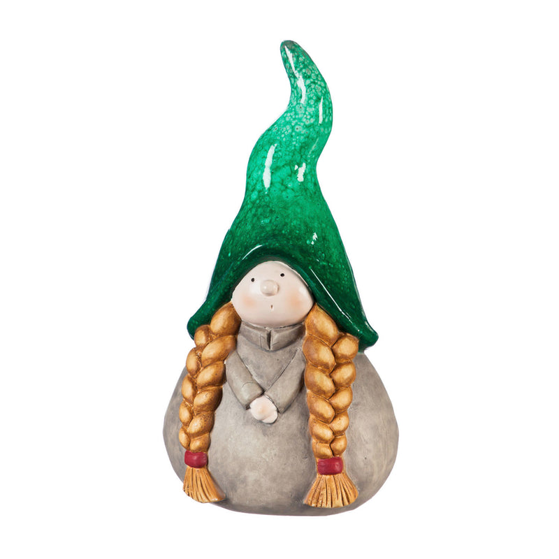 10"H Ceramic Lady Gnome Garden Statuary, Green,2cg305a