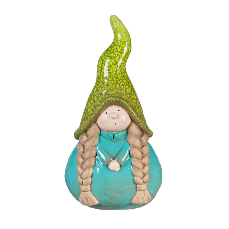 10"H Ceramic Lady Gnome Garden Statuary, Teal,2cg305b