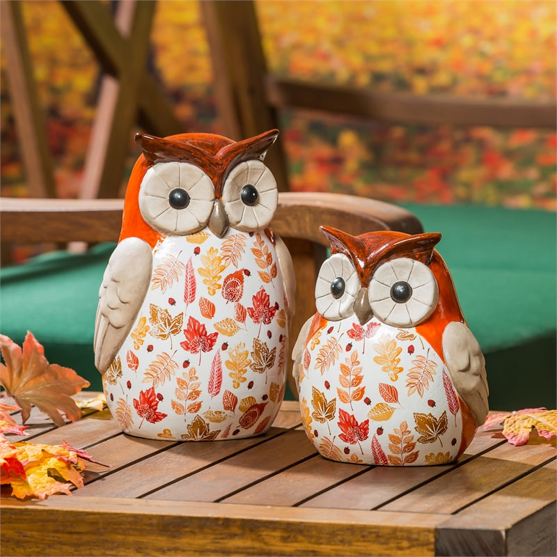 Ceramic Fall Harvest Owl Garden Statuary, Set of 2,2cg420