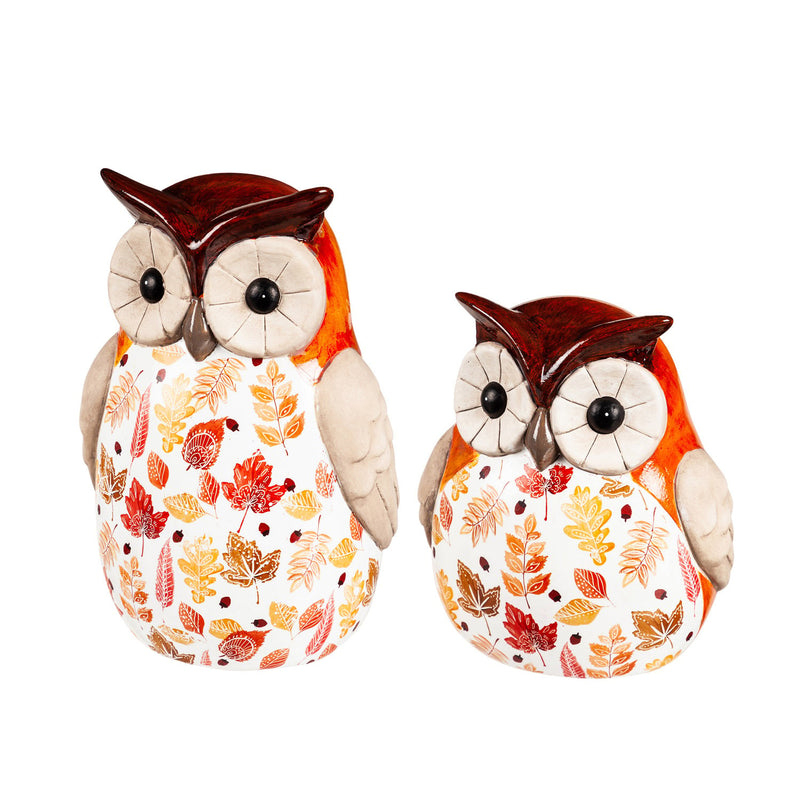 Ceramic Fall Harvest Owl Garden Statuary, Set of 2,2cg420