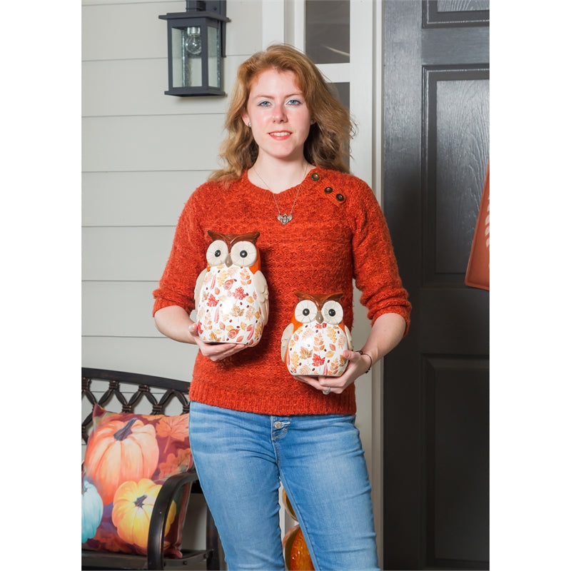 Ceramic Fall Harvest Owl Garden Statuary, Set of 2,2cg420