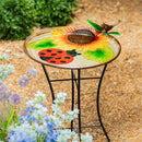 Pollinator Garden Birdbath, Metal Ladybug  & Sunflower, 17"