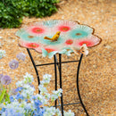 What She Shed Birdbath, Metal Sculpted Edge Bird Bath, Butterfly & Flowers, 17"