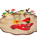 Garden of Wonder Birdbath, Metal Sculpted Edge Bird Bath, Flowers & Mushrooms, 17"