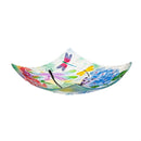 16.5" Hand Painted Embossed Square Glass Bird Bath, Dragonfly Prints