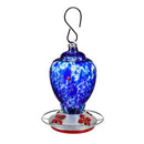 Blue Coastal Bird Feeder, Blue Speckled Art Glass with Bronze Gondola