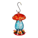 Garden of Wonder Bird Feeder, Art Glass Hanging Mushroom, Red & Blue
