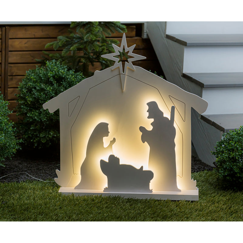 27.5"H LED Polywood Garden Statuary, Nativity,2la1592