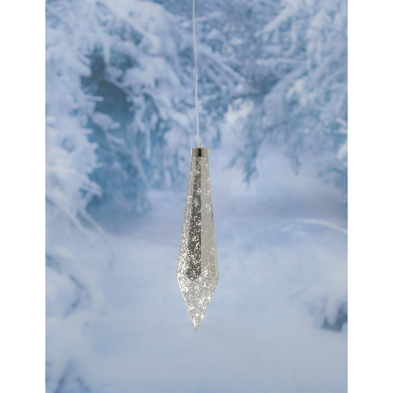 11"H Silver Icicle Shatterproof Outdoor Safe Battery Operated LED Ornament,2la2038