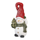 Holiday Poinsettia Garden Statue, LED Resin Statue, Glittering Snowman, 18"H