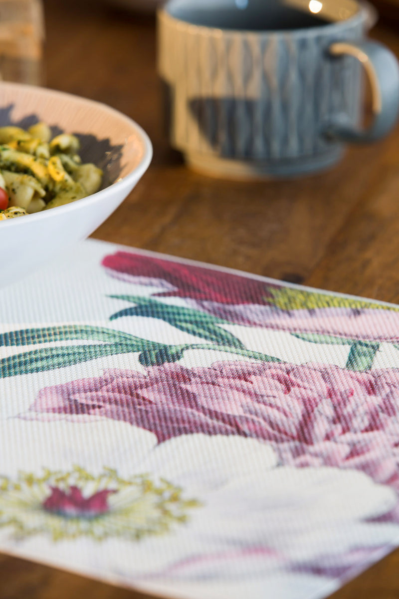 Evergreen Kitchenware,Woven Vinyl PVC Placemat, Floral Butterfly, Set of 4,11.8x17.8x0.16 Inches