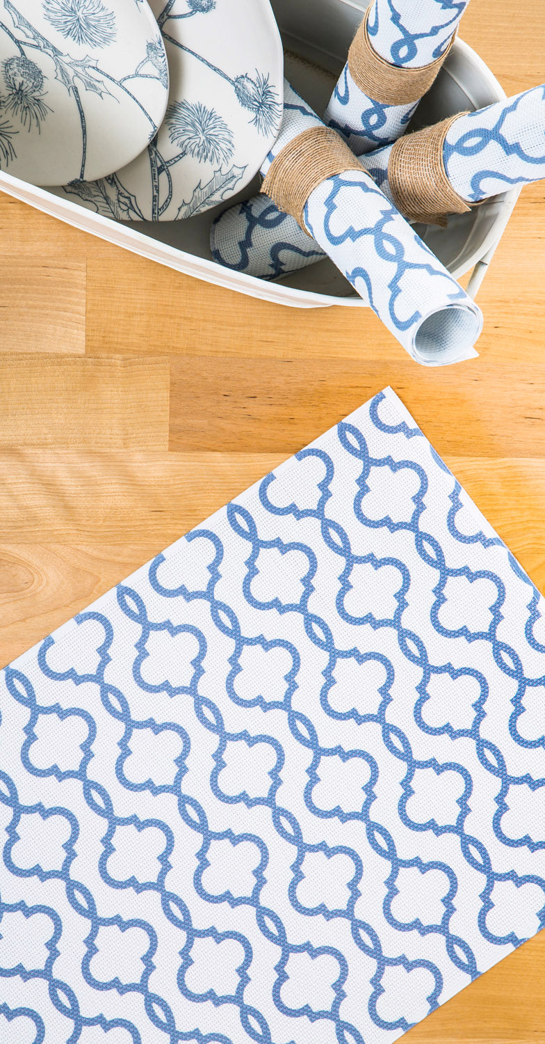 Woven Vinyl PVC Placemat, Blue Pattern, Set of 4,2pm005