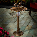 Solar Plastic Bird Bath, Bird on Branch Gold Finish