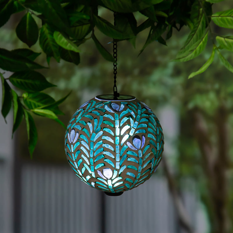 8" Solar Hanging Mosaic Gazing Ball, Peacock,2sp7201ecm