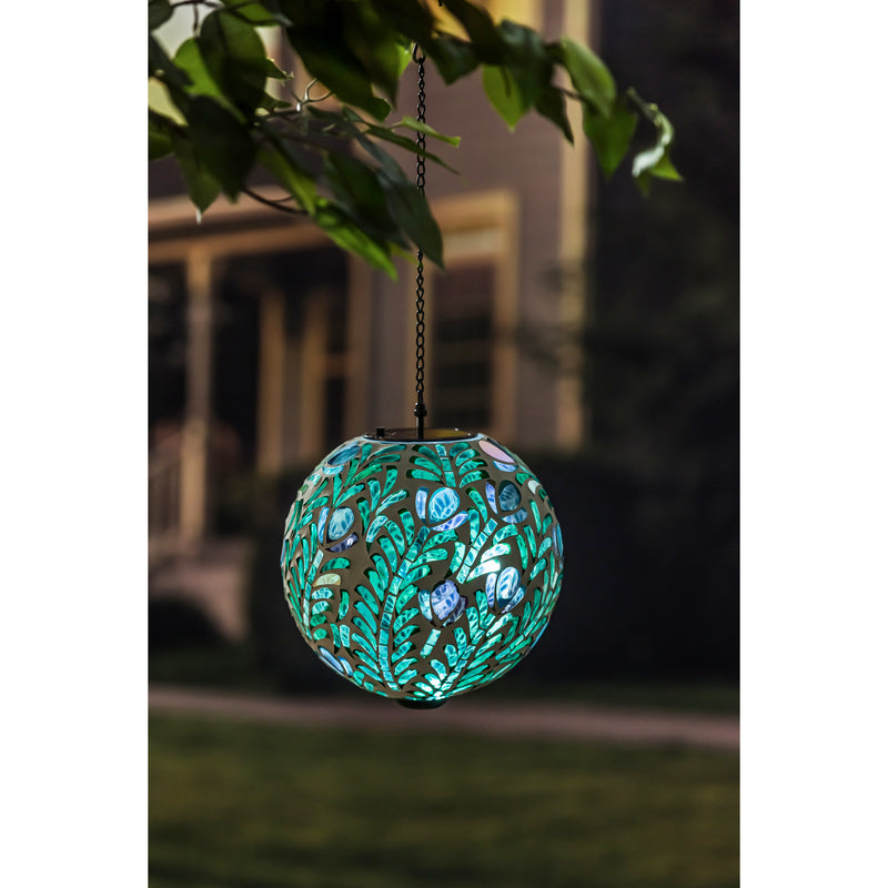 8" Solar Hanging Mosaic Gazing Ball, Peacock,2sp7201