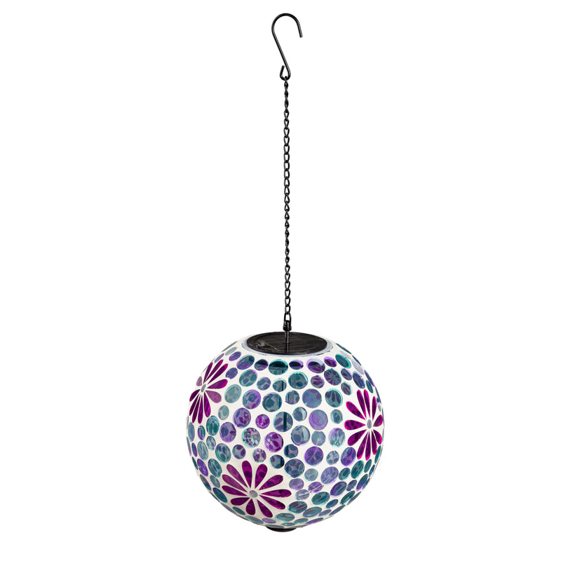 8" Solar Hanging Mosaic Gazing Ball, Pink Daisies,2sp7204ecm