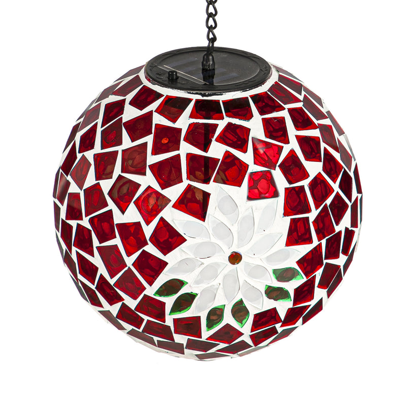 8" Solar Hanging Mosaic Gazing Ball, Poinsettia,2sp7521