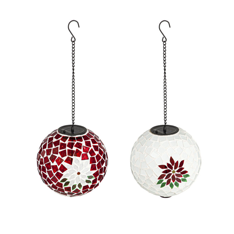 8" Solar Hanging Mosaic Gazing Ball, Poinsettia,2sp7521