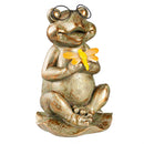 8"H Scholarly Frog with Solar Light Garden Statuary
