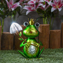 Solar Metal King Frog With Fiber Optic, 9"H