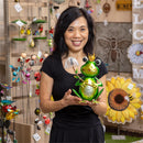 Solar Metal King Frog With Fiber Optic, 9"H