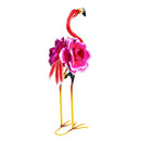 Palm Beach Garden Statue, Solar Metal Flamingo With Flower Body, 28"H