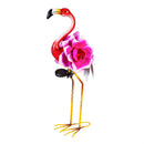 Palm Beach Garden Statue, Solar Metal Flamingo With Flower Body, 28"H