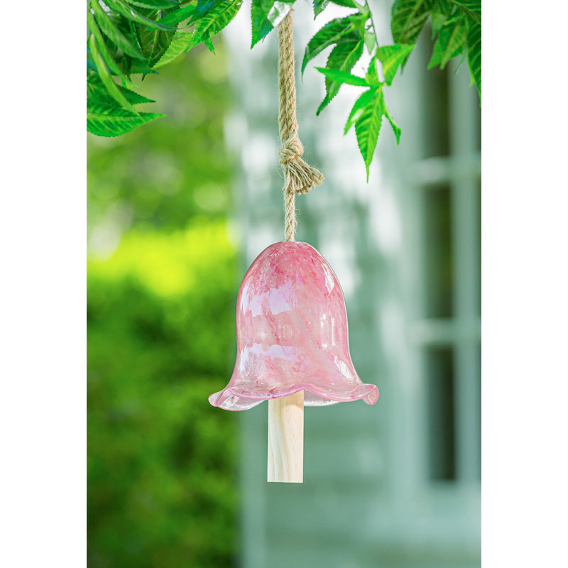 Evergreen Wind,Art Glass Speckle Pink Floral Shaped Bell Chime,6.6x6.6x6.88 Inches