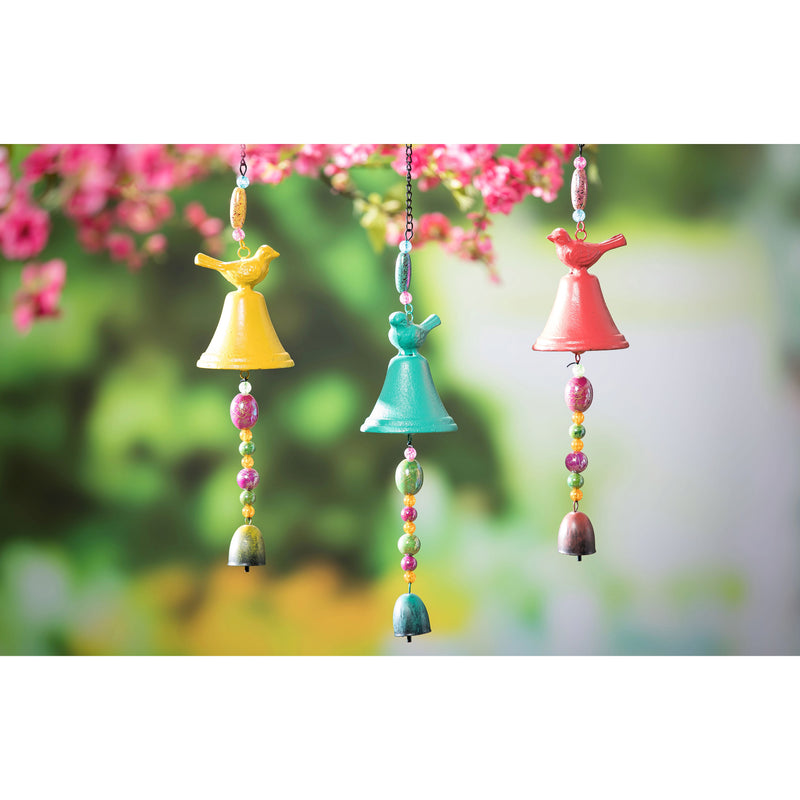 Cast Iron Bell with Bird Wind Chime, 3 Asst,2wc2150