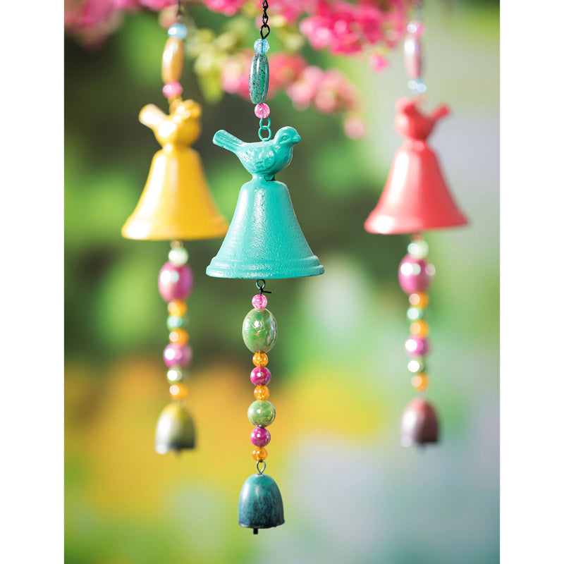 Cast Iron Bell with Bird Wind Chime, 3 Asst,2wc2150