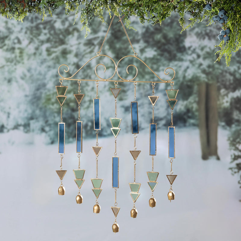 Evergreen Wind,Gold Metal and Glass Decorative Wind Chime,18x1x36 Inches