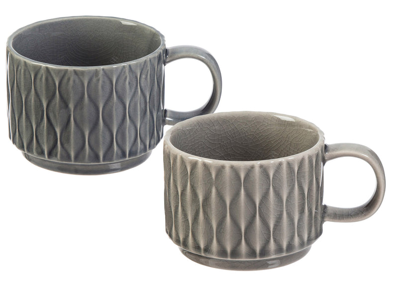 Ceramic Debossed Cup, 12 OZ Serenity Collection, Set of 2,3am015