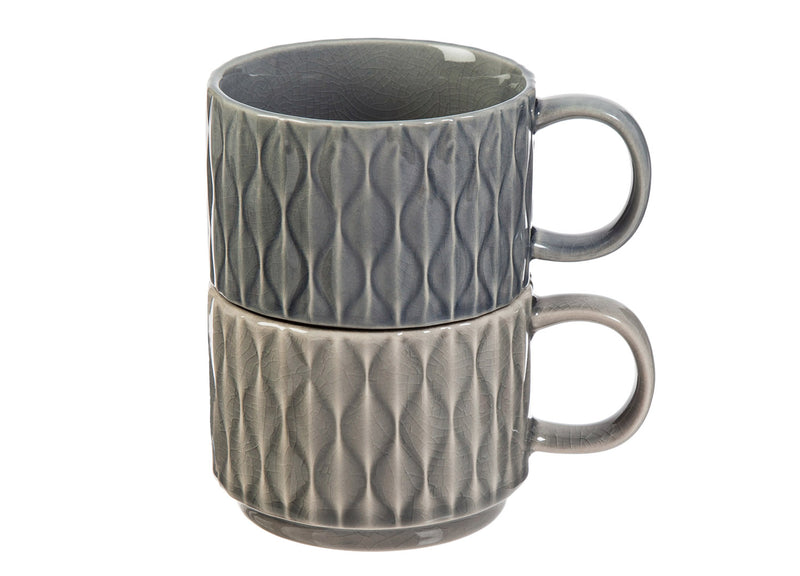 Ceramic Debossed Cup, 12 OZ Serenity Collection, Set of 2,3am015