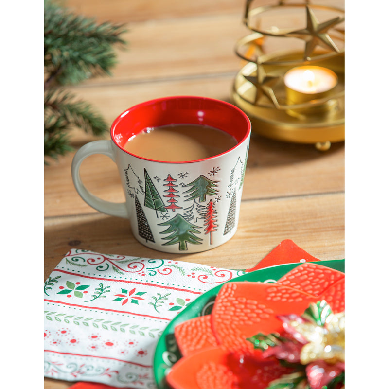 Evergreen Tabletop,12 OZ Ceramic Cup,  Trees,5x4x3.5 Inches