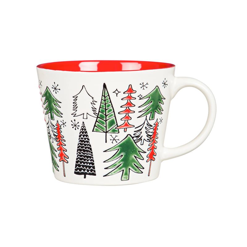 Evergreen Tabletop,12 OZ Ceramic Cup,  Trees,5x4x3.5 Inches