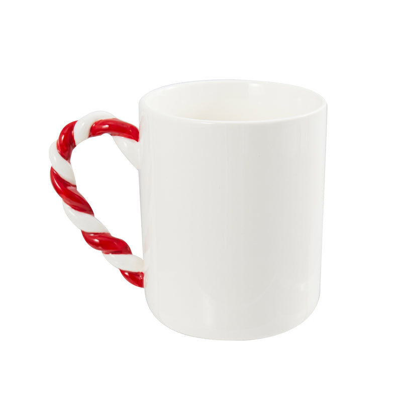 Evergreen Home Accents,14oz Ceramic Cup w/ Candy Cane Handle and Gift Box,5.2x3.46x4.13 Inches