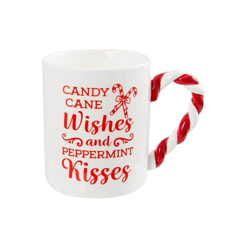 Evergreen Home Accents,14oz Ceramic Cup w/ Candy Cane Handle and Gift Box,5.2x3.46x4.13 Inches