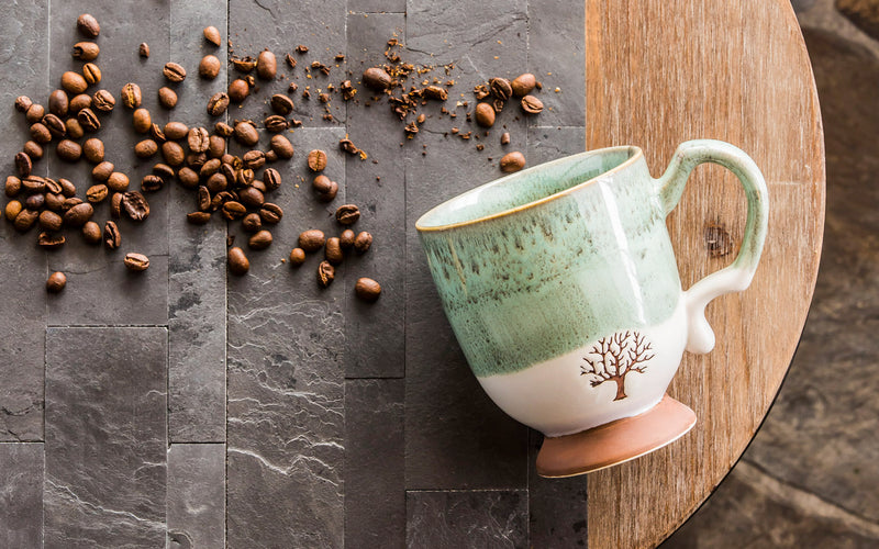 Evergreen Tabletop,Artisan Series Cup, 14 OZ., w/stamped accents, Tree,5.5x3.75x4.5 Inches