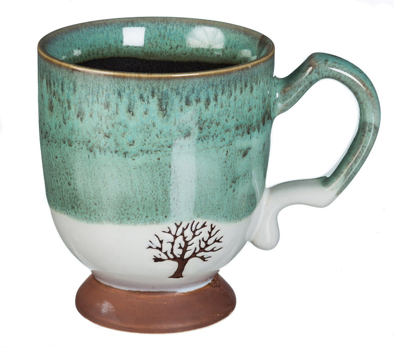 Evergreen Tabletop,Artisan Series Cup, 14 OZ., w/stamped accents, Tree,5.5x3.75x4.5 Inches