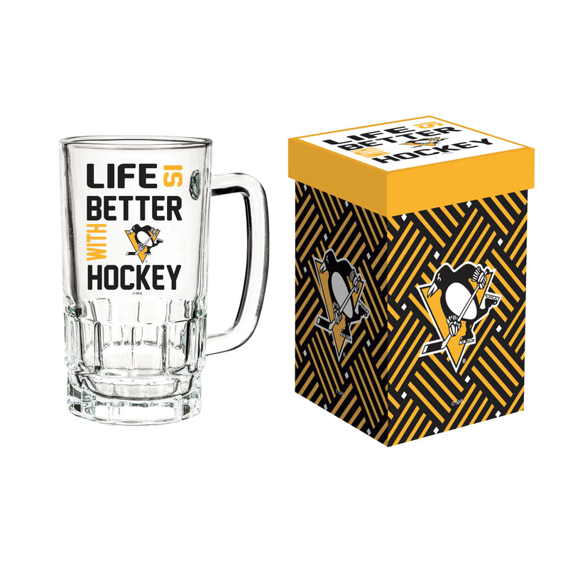 Evergreen Home Accents,Glass Tankard Cup with Gift Box, Pittsburgh Penguins,5.03x3.34x6.1 Inches