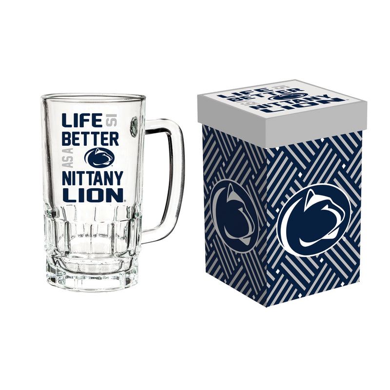 Evergreen Home Accents,Glass Tankard Cup, with Gift Box, Penn State,3.34x5.03x6.1 Inches
