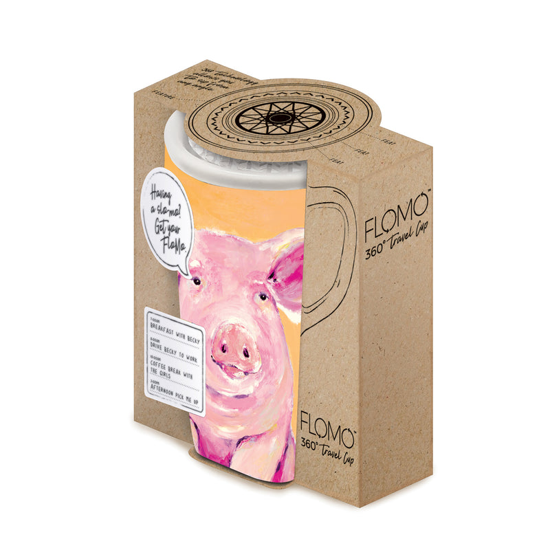 Evergreen Tabletop,Ceramic FLOMO 360 Travel Cup, 17 OZ, Pig Portrait,5.15x3.54x6.46 Inches