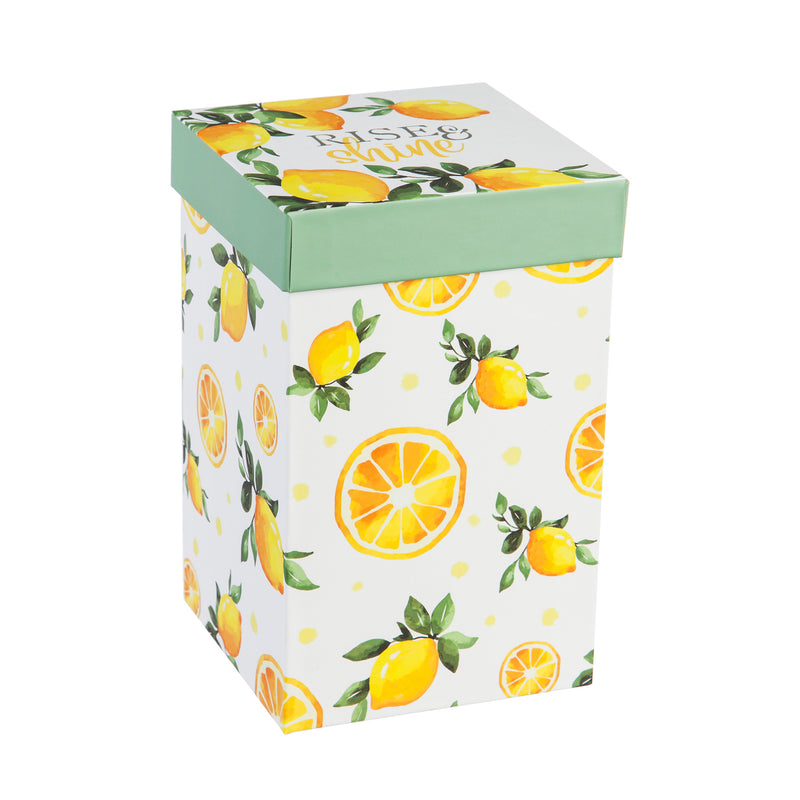 Evergreen Tabletop,Ceramic Travel Cup, 17 OZ. ,w/box and Tritan Lid, Lemon Drop Collection,3.5x5.25x7 Inches