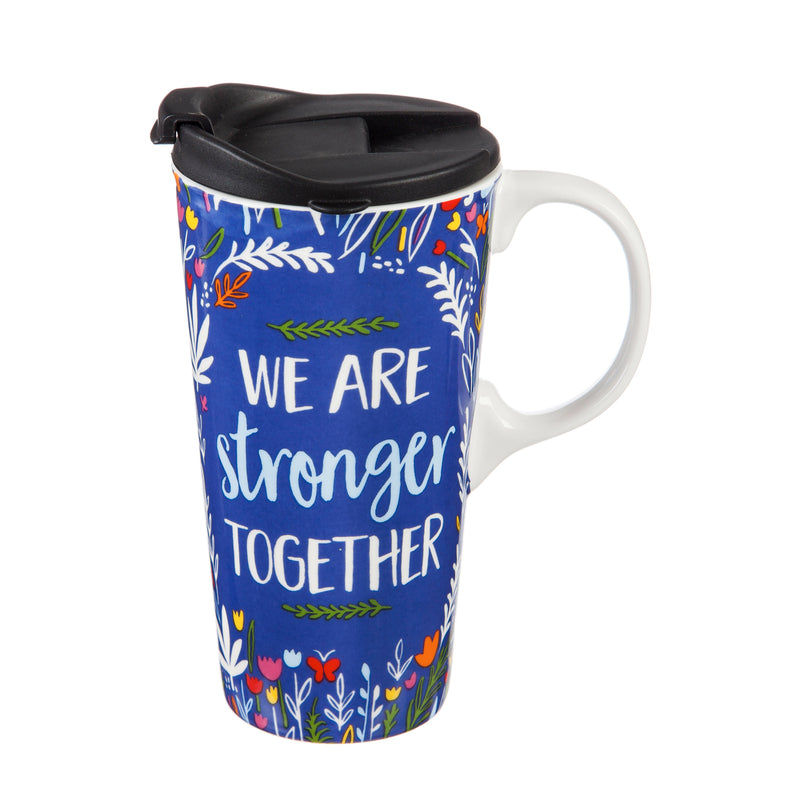 Evergreen Tabletop,Ceramic Travel Cup, 17 OZ., w/box, We Are Stronger Together,5.25x3.6x7 Inches