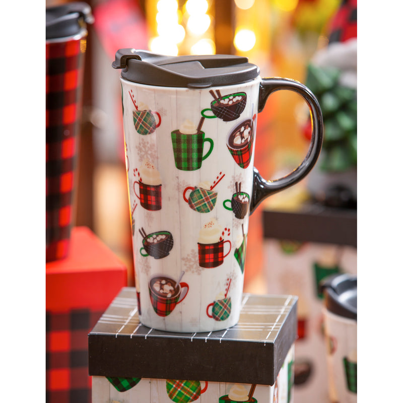 Evergreen Tabletop,Ceramic Travel Cup, 17 OZ. ,w/box, Holiday Drinks,5.25x3.6x7 Inches